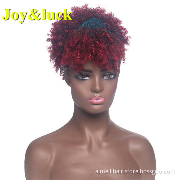 Wholesale Prices Ladies Hair With Bangs Natural Hairband Burgundy Headband Wigs for Black Women Short Curly Wig Synthetic Wigs